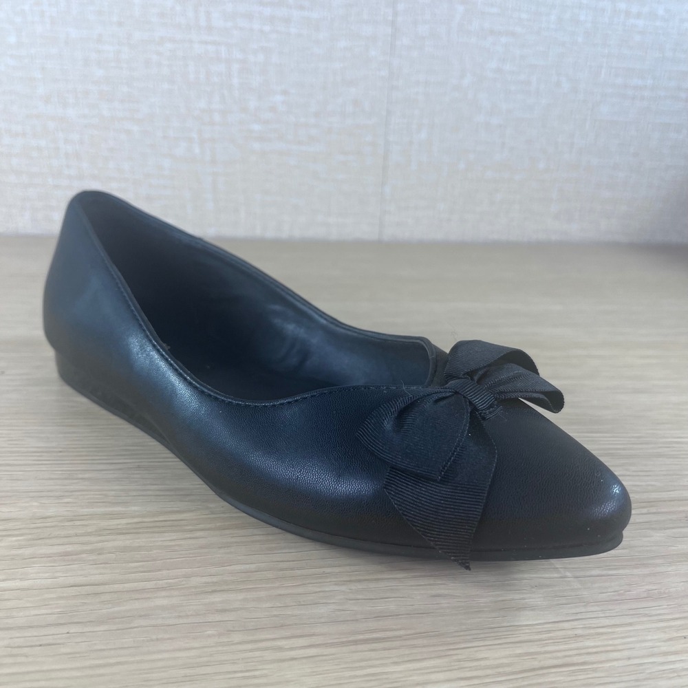 Kenneth Cole Reaction Lily Bow Black Pointed Toe Ballet Flats Womens 7 Medium